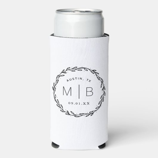 Rustic Wreath Wedding Monogram | wit Seltzer Blikjeskoeler (Seltzer Voorkant)