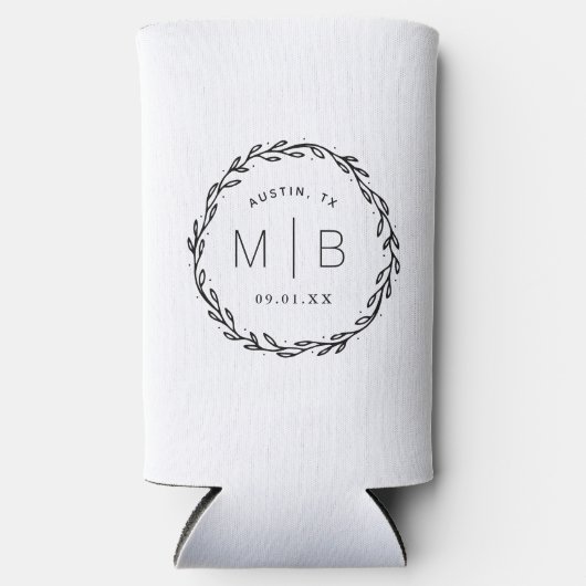 Rustic Wreath Wedding Monogram | wit Seltzer Blikjeskoeler (Voorkant)