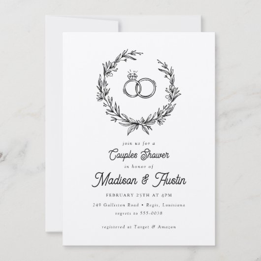 Rustic Wreath Wedding Ring Couples Kaart (Voorkant)