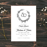 Rustic Wreath Wedding Ring Couples Kaart<br><div class="desc">Uitnodiging voor Rustic Wreath Wedding Ring Couples</div>