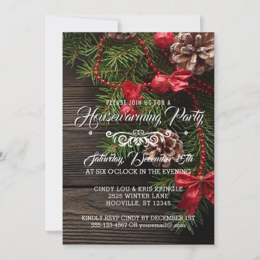 Rustic Wreath Winter Holiday Housewarming Party Kaart (Voorkant)
