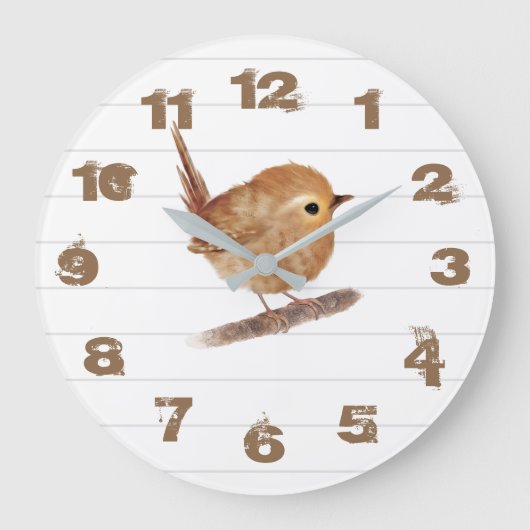 Rustic Wren Bird Personalized Wall Clock Grote Klok (Voorkant)