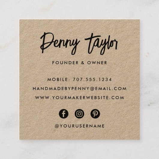 Rustic Yarn | Kraft Square Vierkante Visitekaartje (Achterkant)