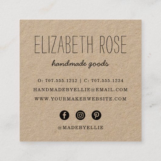 Rustic Yarn | Kraft Vierkante Visitekaartje (Achterkant)