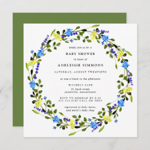 Rustic Yellow and Blue Floral Baby shower Invitati Kaart