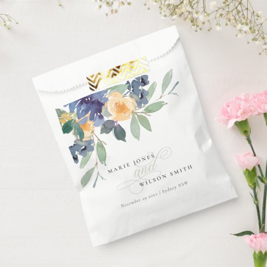 Rustic Yellow Blue Waterverf Floral Wedding Bedankzakje (Gezegeld)