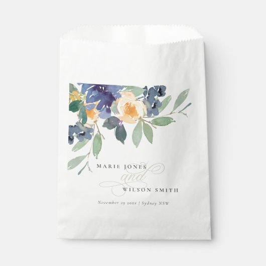 Rustic Yellow Blue Waterverf Floral Wedding Bedankzakje (Voorkant)