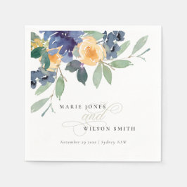 Rustic Yellow Blue Waterverf Floral Wedding Servet