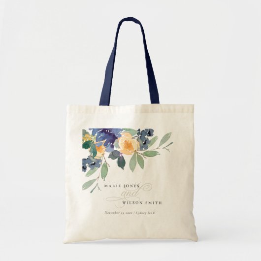 Rustic Yellow Blue Waterverf Floral Wedding Tote Bag (Voorkant)