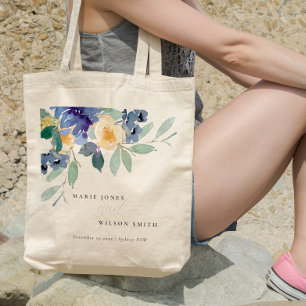 Rustic Yellow Blue Waterverf Floral Wedding Tote Bag