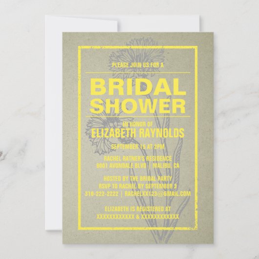 Rustic Yellow Bridal Shower-uitnodigingen Kaart (Voorkant)