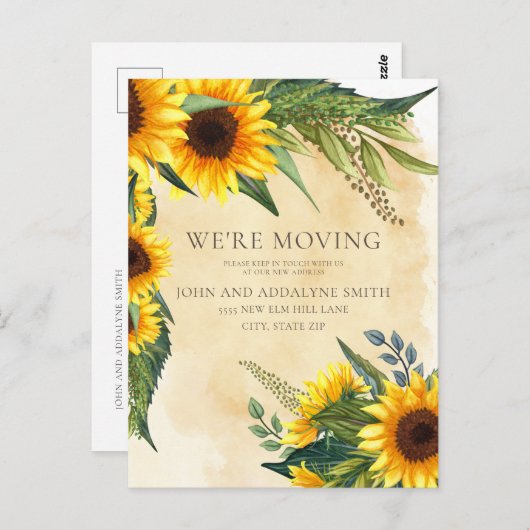 Rustic Yellow Brown Sunflower Adres Briefkaart (Voorkant / Achterkant)