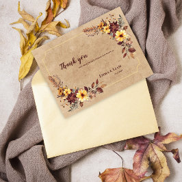 Rustic Yellow Burgundy Floral Wedding Thank You Briefkaart