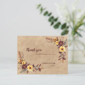 Rustic Yellow Burgundy Floral Wedding Thank You Briefkaart (Staand voorkant)