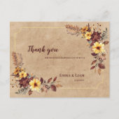 Rustic Yellow Burgundy Floral Wedding Thank You Briefkaart (Voorkant)