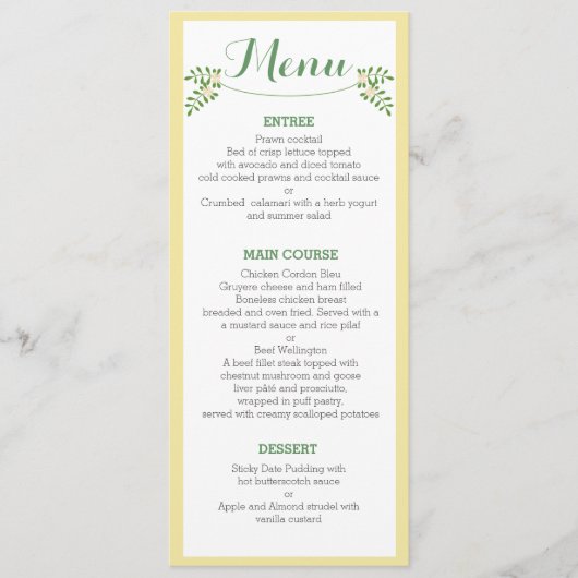 Rustic Yellow Cutlery Rehearsal Dinner Menu Card (Voorkant)