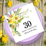 Rustic Yellow Daffodil 30th Birthday Servet<br><div class="desc">Zeer geel papier voor een 30e verjaardag feest. Daffodils en kleine paarse en witte bloemen worden in Boho groen genaaid tot creëer een mooie lenteskoet. 30 is in grote tekst geschreven met de naam van de verjaardagsfeestdag hieronder en daarna Dertigste verjaardag. Alle tekst kan worden aangepast. U kunt dus de...</div>