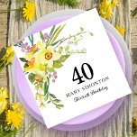 Rustic Yellow Daffodil 40th Birthday Servet<br><div class="desc">Zeer geel papier voor een 40e verjaardag feest. Daffodils en kleine paarse en witte bloemen worden in Boho groen genaaid tot creëer een mooie lenteskoet. 40 is in grote tekst geschreven met de naam van de verjaardagsfeestdag hieronder en daarna de veertigste verjaardag. Alle tekst kan worden aangepast. U kunt dus...</div>