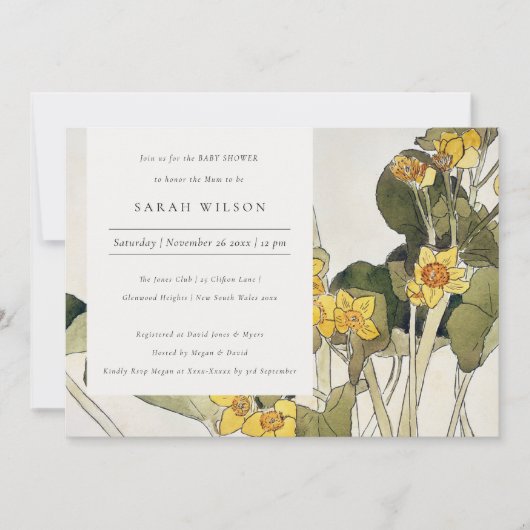 Rustic Yellow Daffodil Floral Baby shower Invite Bedankkaart (Voorkant)