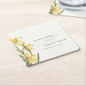 Rustic Yellow Daffodil Floral Waterverf Wedding Kartonnen Onderzetters (Schuin)