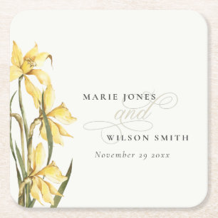 Rustic Yellow Daffodil Floral Waterverf Wedding Kartonnen Onderzetters