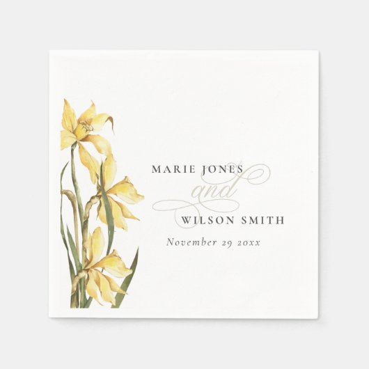 Rustic Yellow Daffodil Floral Waterverf Wedding Servet (Voorkant)