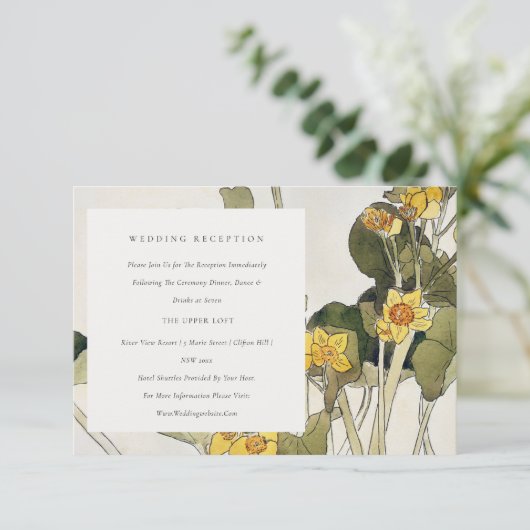 Rustic Yellow Daffodil Floral Wedding Reception Informatiekaartje (Staand voorkant)
