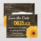 Rustic Yellow Daisy Wood bespaart de datum-Briefka Aankondigingskaart (Voorkant / Achterkant)