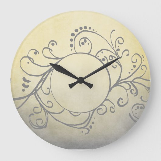Rustic Yellow en Gray Bohemian Flourish Grote Klok (Voorkant)