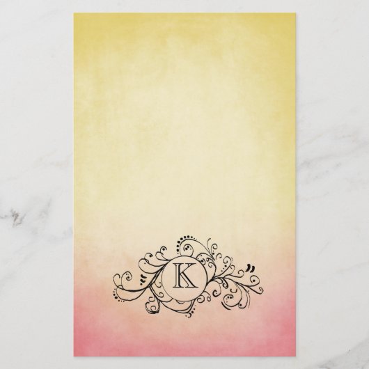 Rustic Yellow en roze Bohemian Flourish Briefpapier (Voorkant)