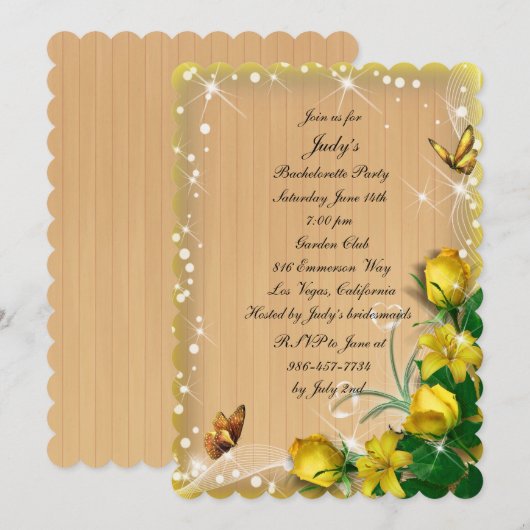 Rustic Yellow Floral Butterfly Bachelorette Party Kaart (Voorkant / Achterkant)