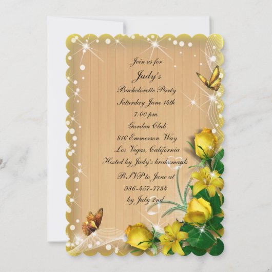 Rustic Yellow Floral Butterfly Bachelorette Party Kaart (Voorkant)