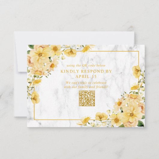 Rustic Yellow Floral Marble QR Code Wedding RSVP (Voorkant)
