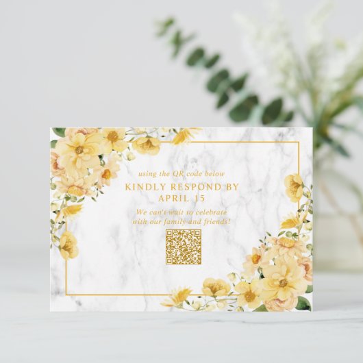 Rustic Yellow Floral Marble QR Code Wedding RSVP (Staand voorkant)