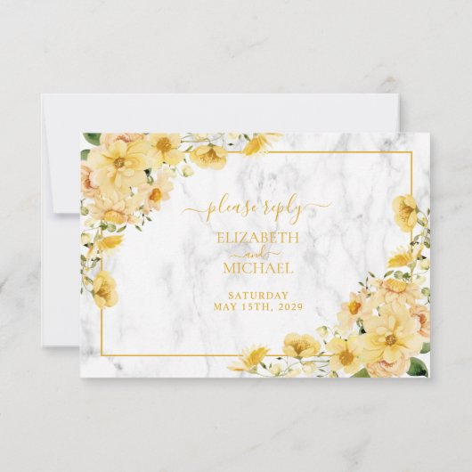 Rustic Yellow Floral Marble QR Code Wedding RSVP (Achterkant)