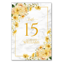 Rustic Yellow Floral Marble Reception Wedding Kaart