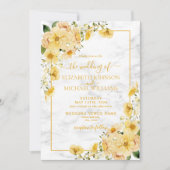 Rustic Yellow Floral Marble Script Wedding Kaart (Voorkant)