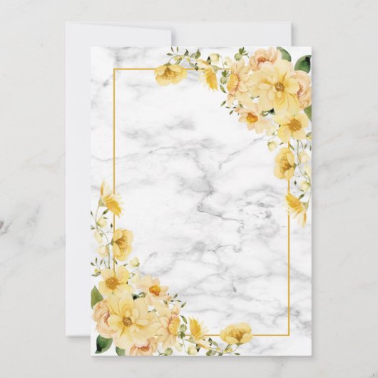 Rustic Yellow Floral Marble Script Wedding Kaart (Achterkant)