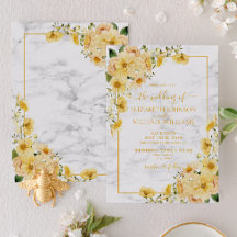 Rustic Yellow Floral Marble Script Wedding