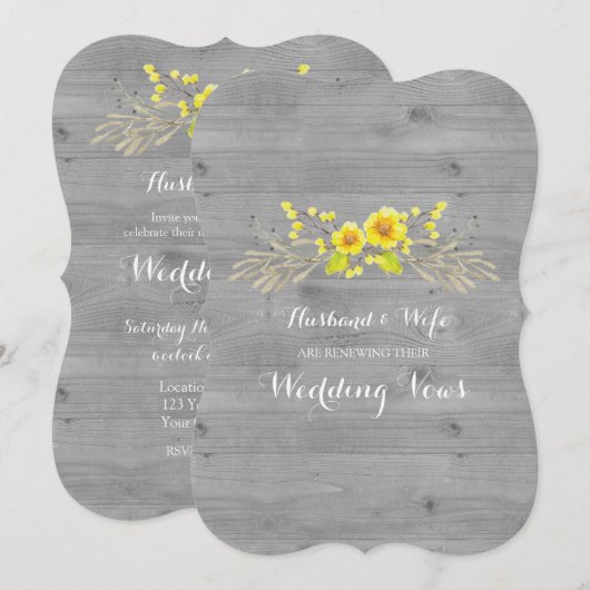 Rustic Yellow Floral Wood Renewal Uitnodiging (Voorkant / Achterkant)