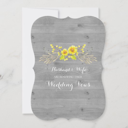 Rustic Yellow Floral Wood Renewal Uitnodiging (Voorkant)