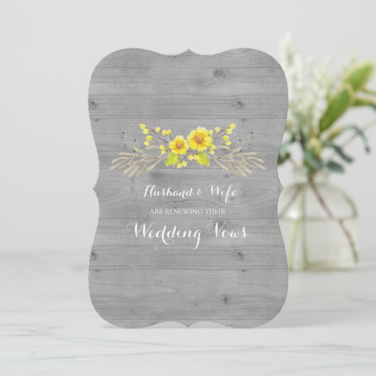 Rustic Yellow Floral Wood Renewal Uitnodiging (Staand voorkant)