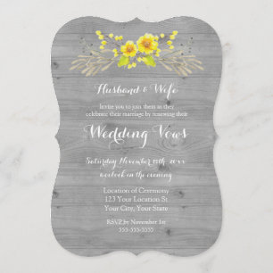 Rustic Yellow Floral Wood Renewal Uitnodiging