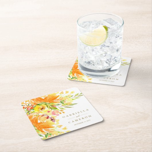 Rustic Yellow Flowers Waterverf Wedding Custom Kartonnen Onderzetters (Insitu)