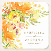 Rustic Yellow Flowers Waterverf Wedding Custom Kartonnen Onderzetters (Voorkant)