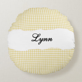 Rustic Yellow Gingham Personalized Name Rond Kussen