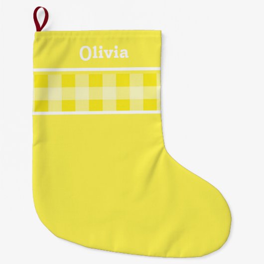 Rustic Yellow Gingham plaid Patrium douanenaam Grote Kerstsok (Voorkant)