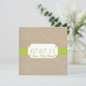 Rustic Yellow Green en Beige Burlap bewaren de dat Save The Date (Staand voorkant)