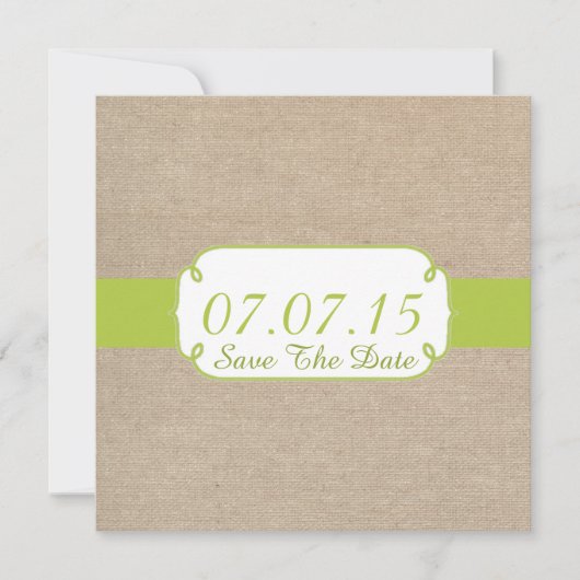 Rustic Yellow Green en Beige Burlap bewaren de dat Save The Date (Voorkant)