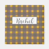 Rustic Yellow Grey Gingham Magneet (Voorkant)